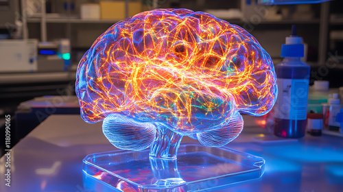 3D Illustration of human brain nerve tracts based on magnetic resonance imaging (MRI) data. photo