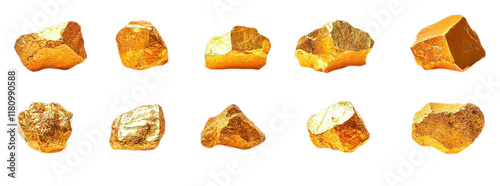 Gold nuggets, gold rocks, and large broken pieces of raw natural gold 