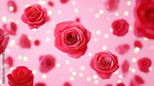Wallpaper Mural Floating Red Roses on Soft Pink Background with Glowing Bokeh Effect for Romantic and Elegant Themes Torontodigital.ca