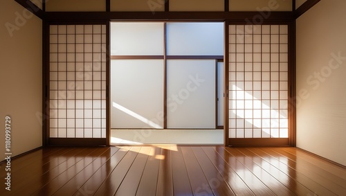 Empty tatami room with shoji sliding doors
