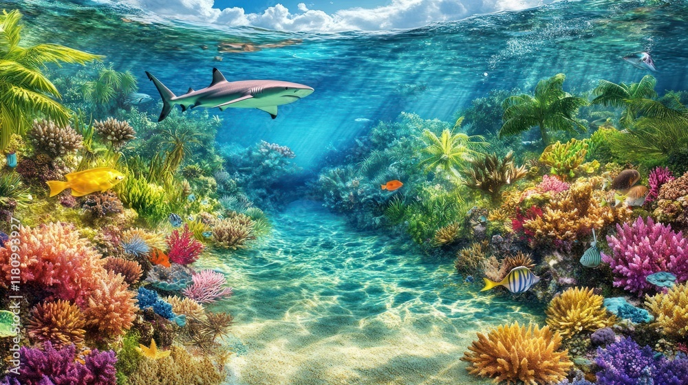 Naklejka premium Vibrant Underwater Paradise: A Coral Reef's Serenity