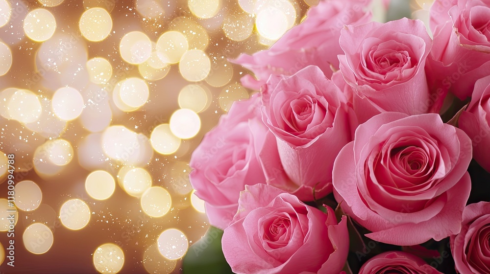 Beautiful Pink Roses with Soft Bokeh Lights Creating an Elegant Background for Romantic Occasions and Celebrations Beautiful Pink Roses with Soft Bokeh Lights Creating an Elegant Background for Romantic Occasions and Celebrations