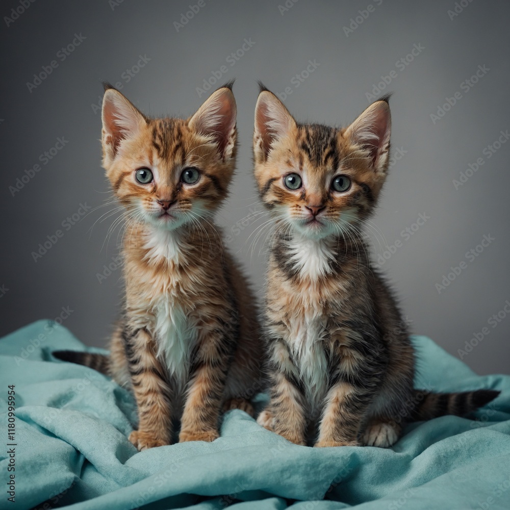 A group of three playful kittens, each a different color, on a plain background. A group of three playful kittens, each a different color, on a plain background.