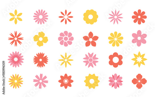 Flower colorful drawing clipart set. Spring flowers multicolored clip art collection like daffodil, chamomile, daisy, narcissus and crocus flat elements. Vector illustration spring floral set.  
