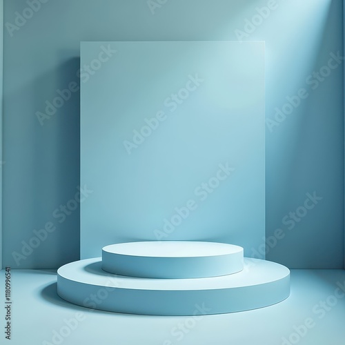 Empty product display 2 podium stand fresh room and blue background