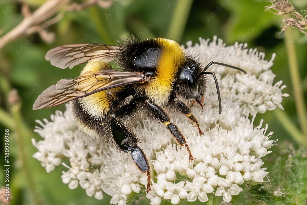 Close-Up of Bumblebee Collecting Pollen from White Flower in Natural Environment Close-Up of Bumblebee Collecting Pollen from White Flower in Natural Environment
