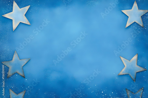 Horizontal border with stars of David on blue background. Watercolor illustration for design for Hanukkah, Passover, Shavuot, Israel Independence Day, Jerusalem Day, Pesach and other Jewish holidays photo