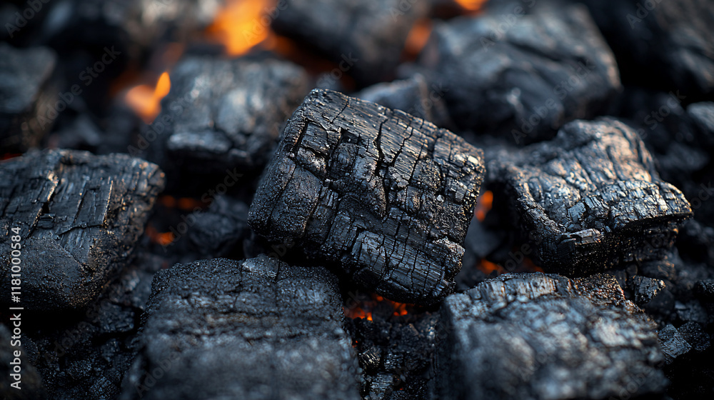 Close-up of glowing hot charcoal briquettes. Close-up of glowing hot charcoal briquettes.