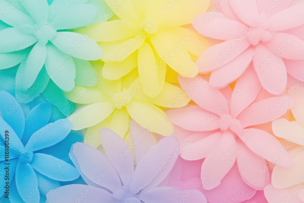 Obraz premium Colorful Floral Background with Pastel Flowers in Shades of Blue, Pink, and Yellow