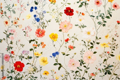Colorful Floral Pattern with Various Blooms on a Light Background for Design Use