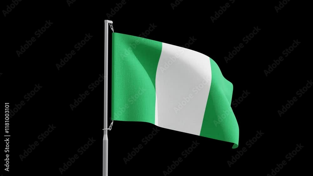 Nigeria Waved Flag Mockup With Pole Alpha Motion Graphics Animation Nigeria Waved Flag Mockup With Pole Alpha Motion Graphics Animation