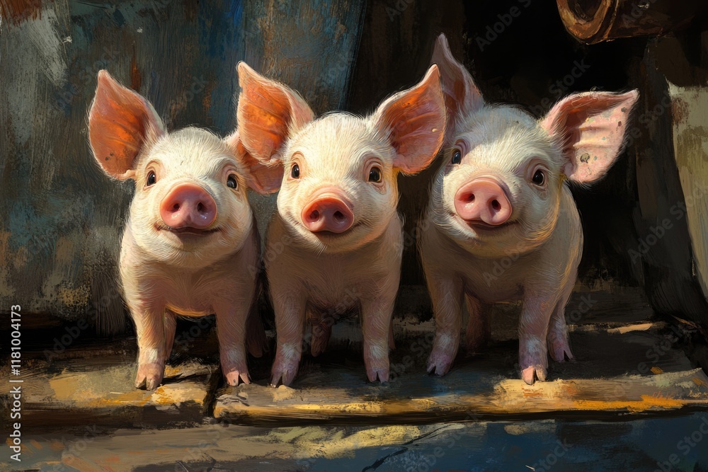Adorable Trio: Three Playful Piglets Enjoying Life on the Farm Adorable Trio: Three Playful Piglets Enjoying Life on the Farm