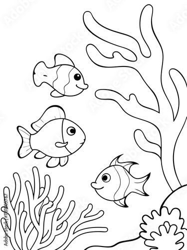 Ocean Life Coloring Page Clownfish, Coral Reef, Underwater Scene Ready-to-print coloring page on standard 8.5x11 inch paper