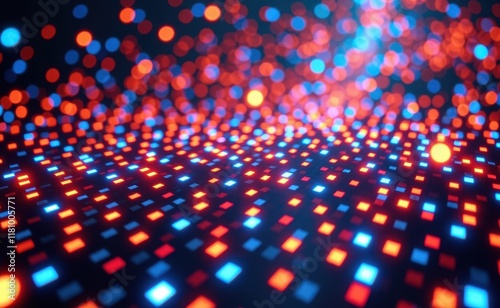 Wallpaper Mural A futuristic digital landscape with a grid of glowing, multicolored lights, creating a mesmerizing and abstract pattern. Torontodigital.ca