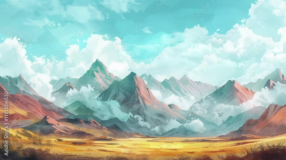vast nature landscape of mountains with cloudy sky seamless looping overlay 4k virtual video animation background
