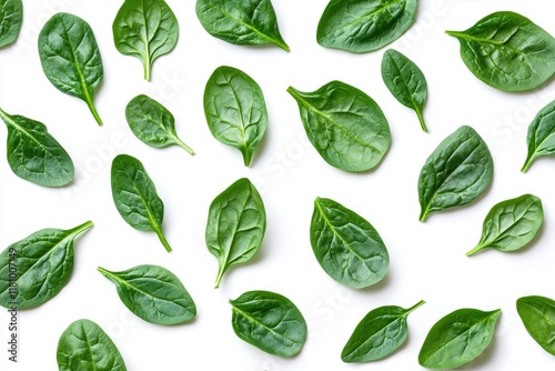 Vibrant Spinach Leaves Isolated from Above, Showcasing Freshness and Edible Delights photo