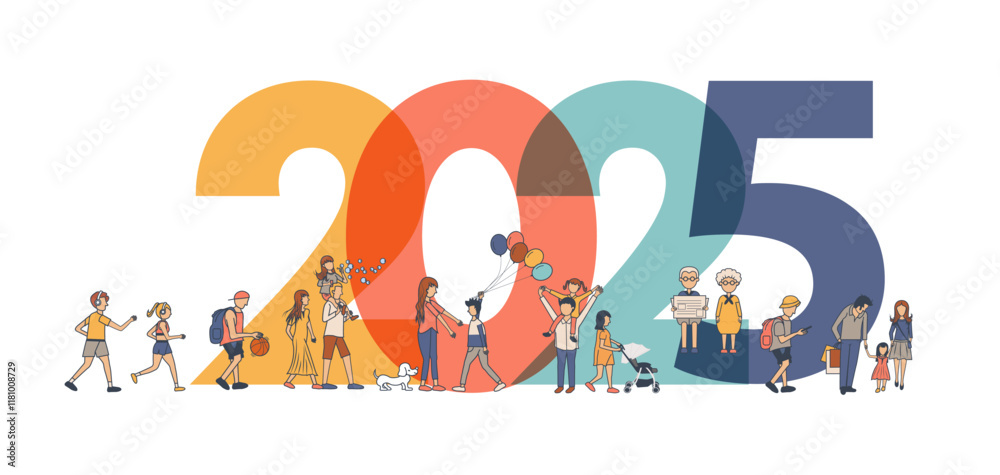 Fototapeta premium 2025 New year with People lifestyle ideas concept. Vector illustration modern layout template