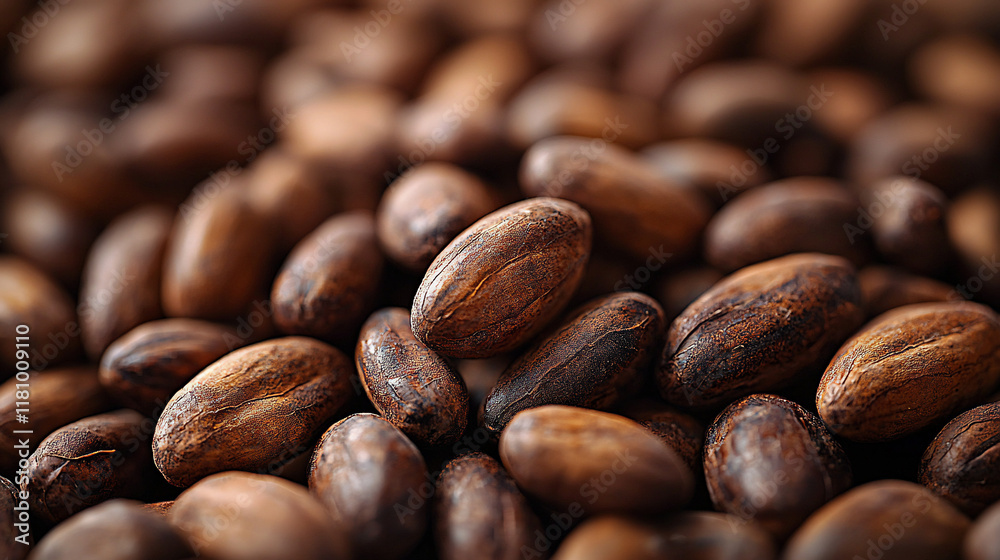 Close-up of a pile of roasted cocoa beans. Close-up of a pile of roasted cocoa beans.