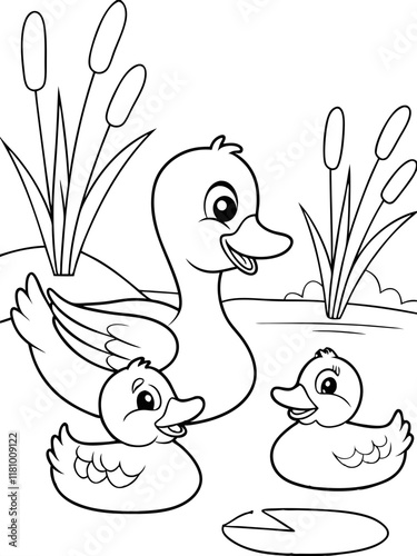 Adorable Duck Family Ready-to-print coloring page for standard paper