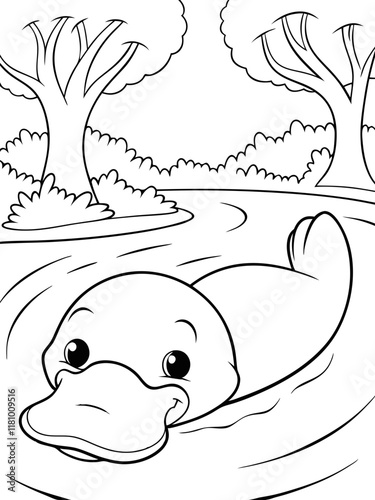 Adorable Platypus Swimming Ready-to-print coloring page for standard paper
