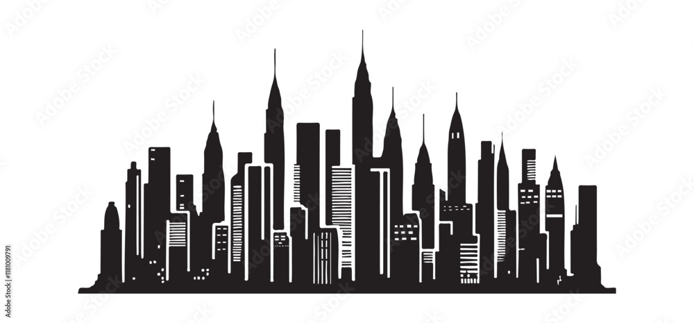 Naklejka premium Stunning City Skyline Silhouette Illustration
