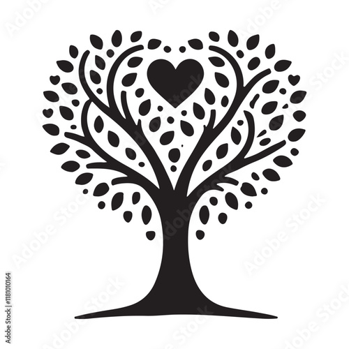 Heart Shaped Tree Silhouette Illustration