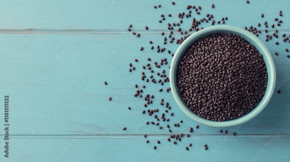 Black Beans in Bowl on Rustic Blue Wooden Tabletop Black Beans in Bowl on Rustic Blue Wooden Tabletop