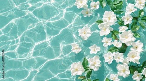 Tranquil Pool Water with White Flowers Floating on Surface: A Serene Summer Escape