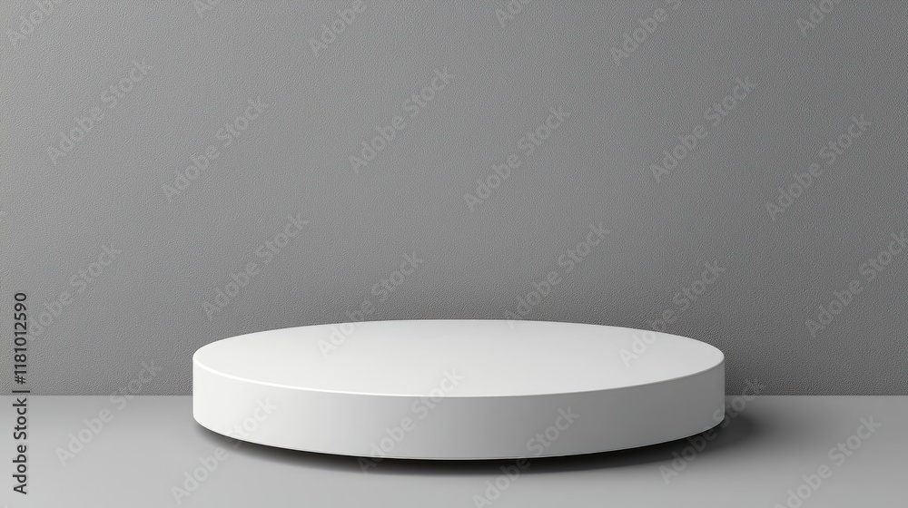Empty White Cylinder Pedestal on Grey Background: Minimalist Product Showcase Display, Clean Modern Studio Scene for Presentation, Exhibition, or Gallery Empty White Cylinder Pedestal on Grey Background: Minimalist Product Showcase Display, Clean Modern Studio Scene for Presentation, Exhibition, or Gallery