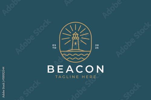 Lighthouse Logo, Light Beacon Symbol, Harbor Icon. Maritime Tower Emblem. Illustration Badge.
