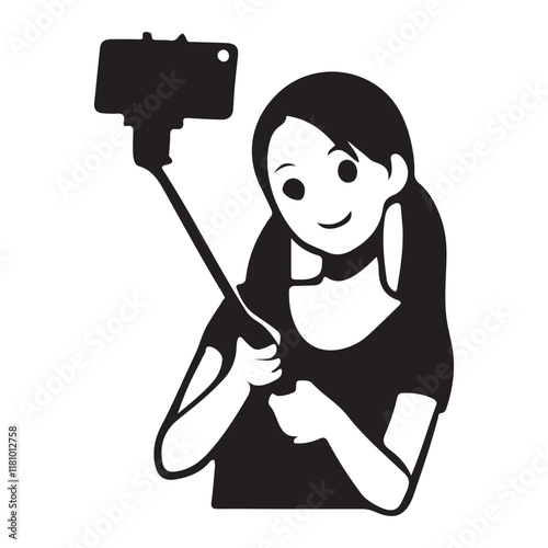 Happy Girl Taking a Selfie with Selfie Stick Silhouette