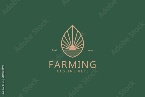 Simple Logo Farming Sunrise Illustration Agricultural Field Nature Badge Sign Symbol