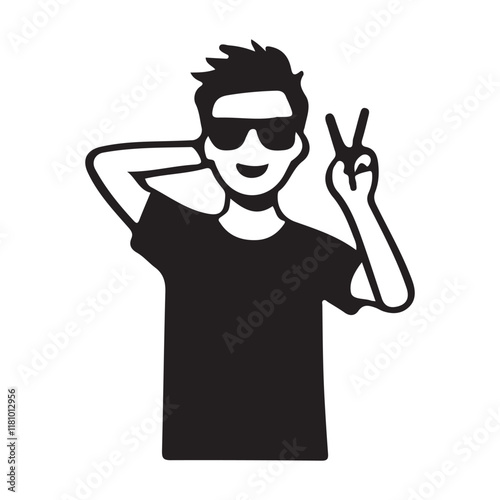 Cool Guy with Sunglasses Showing Peace Sign Silhouette