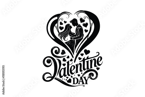 Happy Valentine's Day illustration Romantic silhouette design of a loving couple
