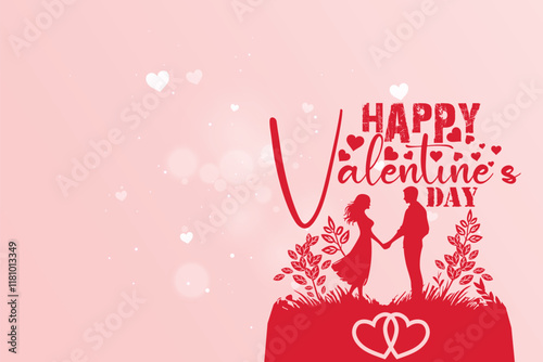 Happy Valentine's Day illustration Romantic silhouette design of a loving couple
