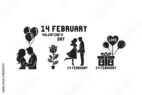 Happy Valentine's Day illustration Romantic silhouette design of a loving couple
