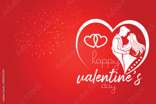Happy Valentine's Day illustration Romantic silhouette design of a loving couple
