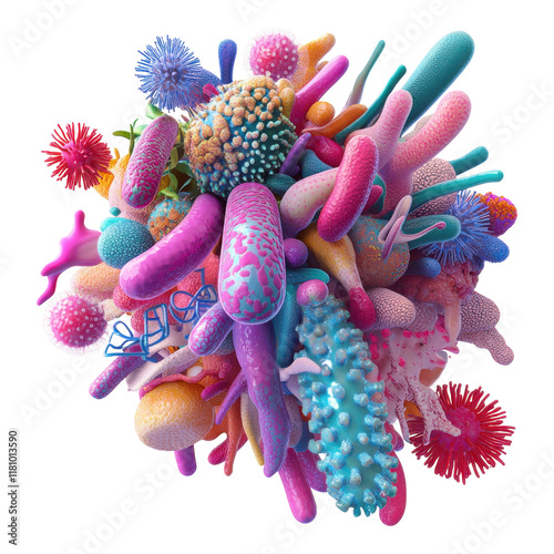 3D Rendered Bacteria Illustrations for Scientific and Educational Use on Transparent Background