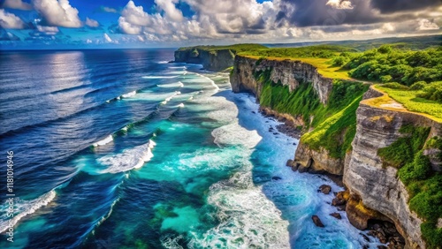 Soar above Tinian's Banzai Cliff: breathtaking aerial views of the Northern Mariana Islands.