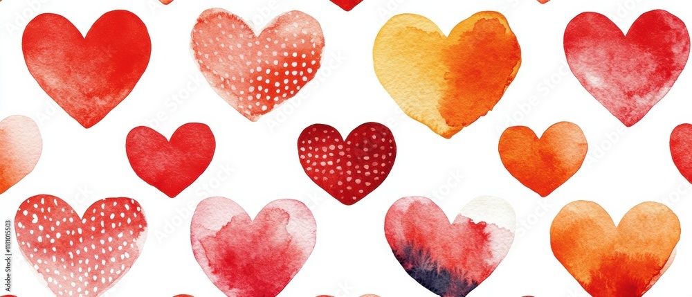 Hand-Drawn Decorative Seamless Heart Patterns in Vibrant Colors