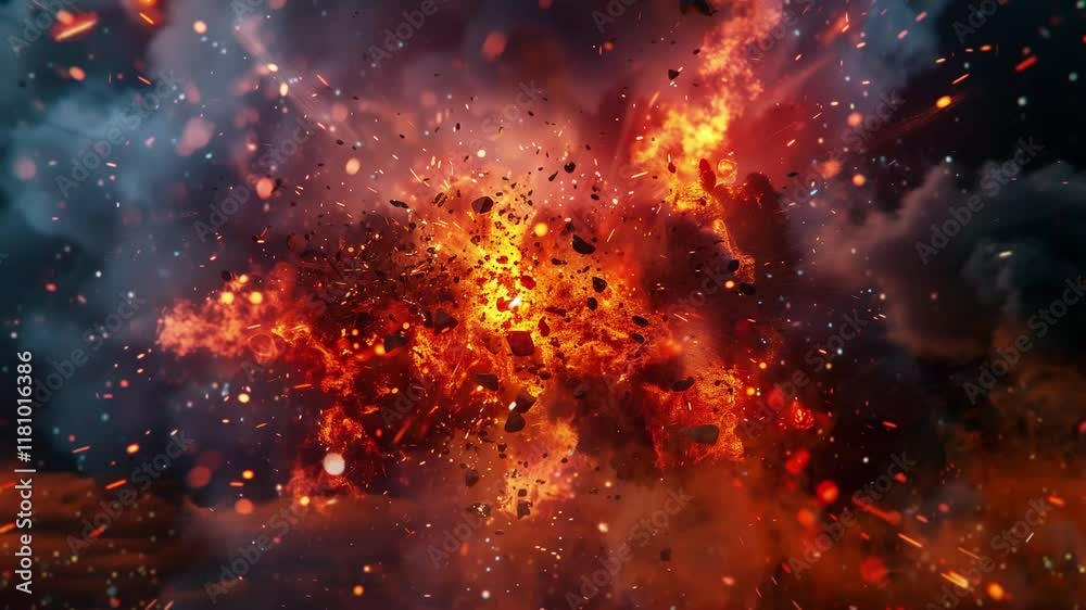 explosion and flying debris fire and sparks seamless looping overlay 4k virtual video animation background