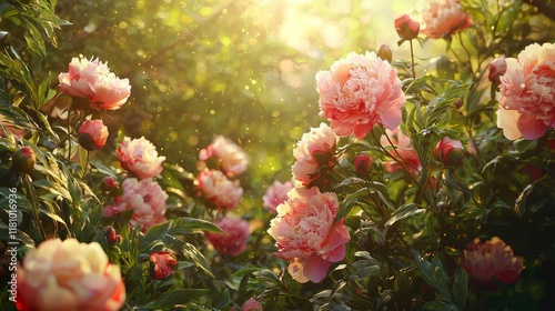 Wallpaper Mural Secluded Garden Corner Filled with Beautiful Peonies Bathed in Sunlight Torontodigital.ca