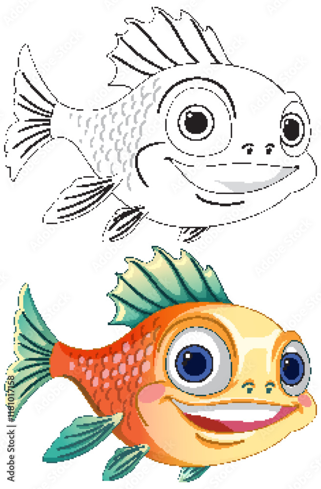 Fototapeta premium Colorful Cartoon Fish Illustration
