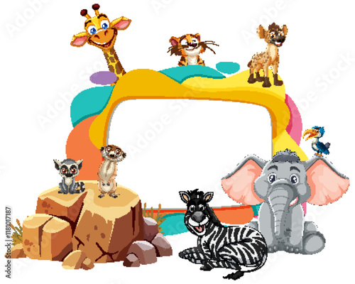 Colorful Safari Animal Frame Illustration