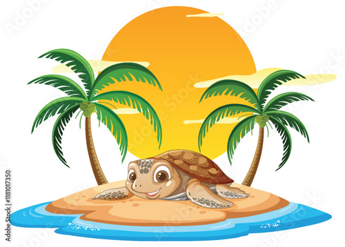 Turtle Relaxing on Tropical Island