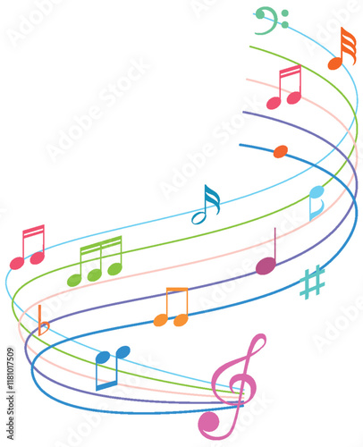 Colorful Musical Notes and Staff