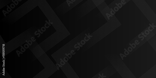 Abstract modern geometric stripped lines background with black & dark gray squares element on black bg. Modern design for poster, banner, wallpaper, mockup, flyer, and report. Vector illustration.