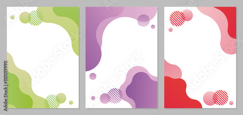 液体　シェイプ　抽象的な背景　テンプレート　A4　セット　カラフル 黄緑　紫　赤