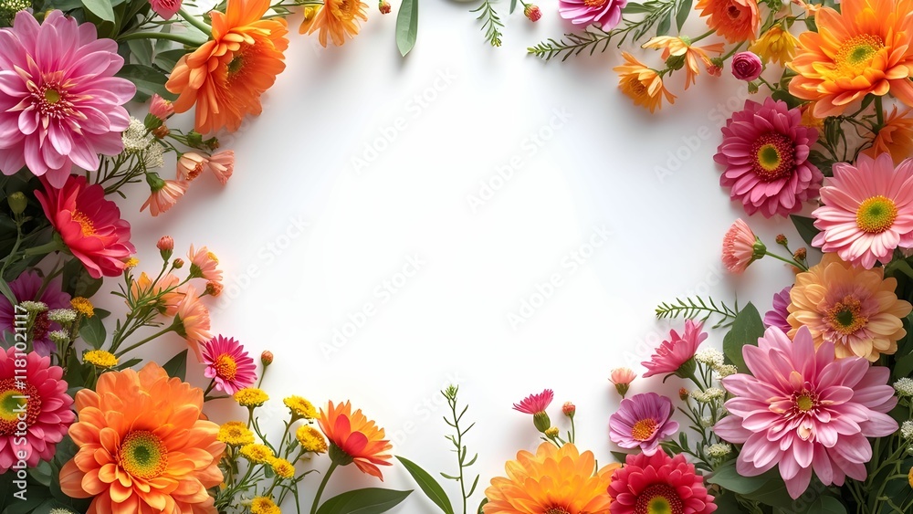 Bright and vibrant frame made of colorful gerbera daisies ideal for creative designs, invitations, or decorative purposes. Copy space Bright and vibrant frame made of colorful gerbera daisies ideal for creative designs, invitations, or decorative purposes. Copy space