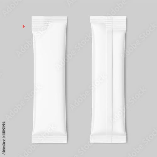 Blank package stick mockup.  Flat lay view. Vector illustration isolated on grey background. Can be use for food, cosmetic, medicine and etc. EPS10.